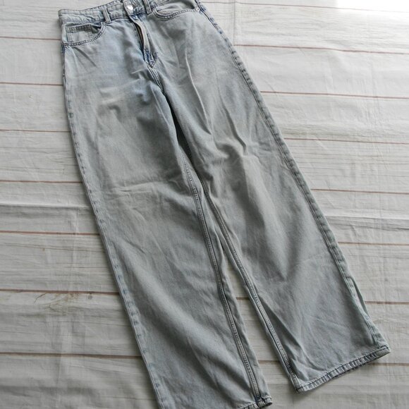 H&M DIVIDED Wide Leg High Waist Acid Wash Jeans Sz 6 90s Y2K Skater Baggy - Picture 3 of 4